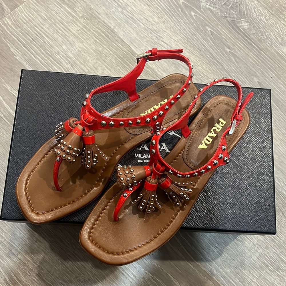 Prada brown tassel sandals